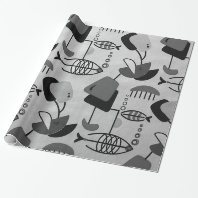 Black and White Atomic Pattern Wrapping Paper (Unrolled)