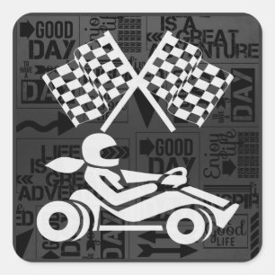 Black and White Auto Racing Sports Theme Square Sticker