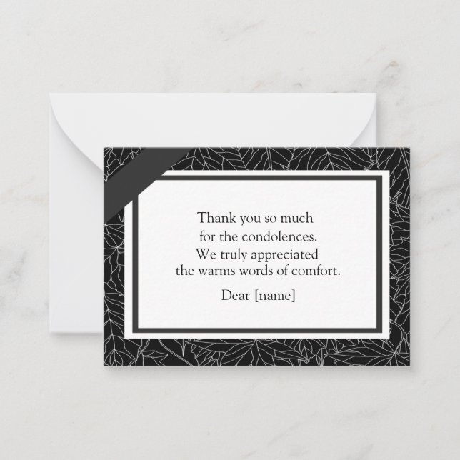 Black And White Autumn Leaves Funeral Thank You Card (Front)