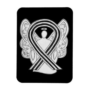 Black and White Awareness Ribbon Angel Art Magnets