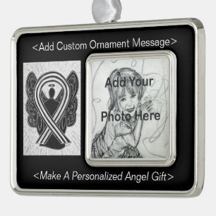 Black and White Awareness Ribbon Angel Ornament