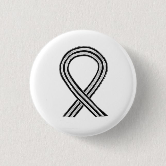 Black and White Awareness Ribbon Angel Pin Buttons (Front)
