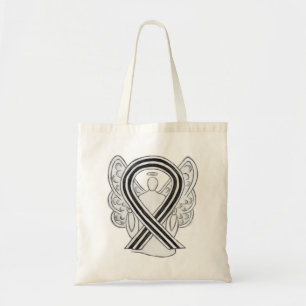 Black and White Awareness Ribbon Custom Tote Bag