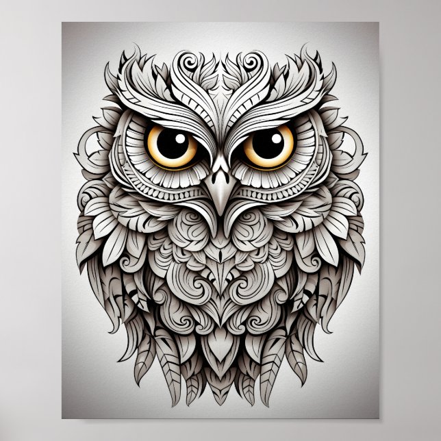 Black And White Awesome Cartoon Animal Owl  Poster (Front)