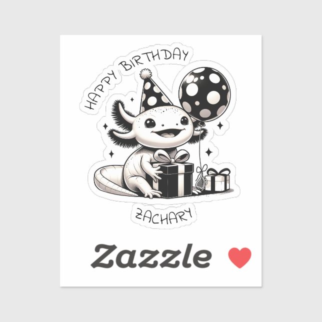 Black and White Axolotl Birthday Party Personalise (Sheet)
