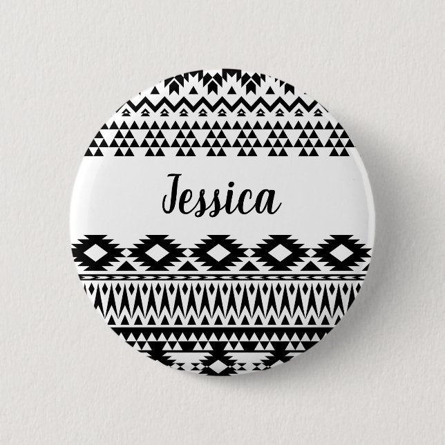 Black and White Aztec geometric vector pattern 6 Cm Round Badge (Front)