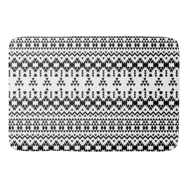 Black and White Aztec geometric vector pattern Bath Mat (Front)