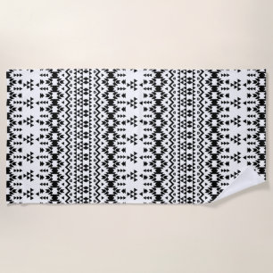 Black and White Aztec geometric vector pattern Beach Towel