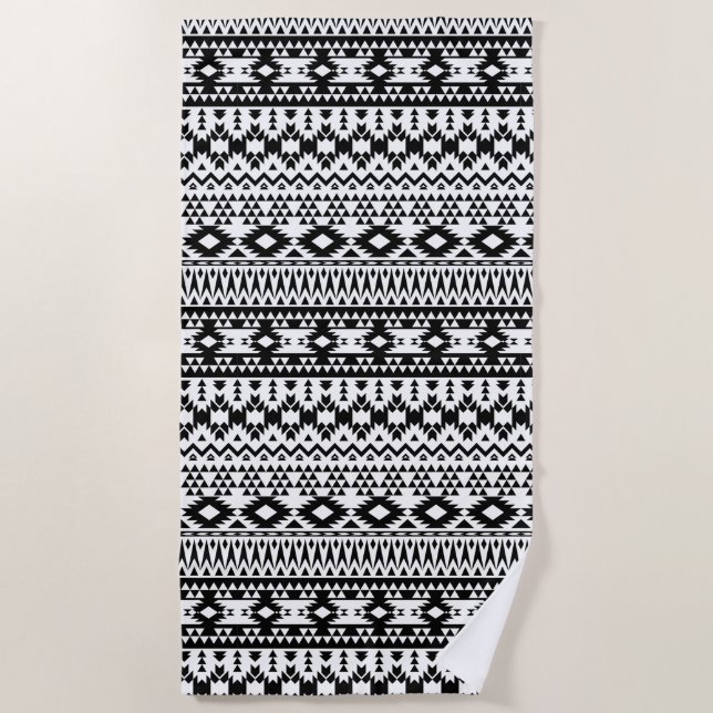 Black and White Aztec geometric vector pattern Beach Towel (Front)