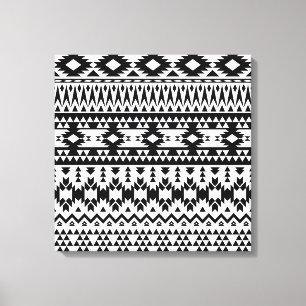 Black and White Aztec geometric vector pattern Canvas Print