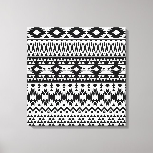 Black and White Aztec geometric vector pattern Canvas Print (Front)