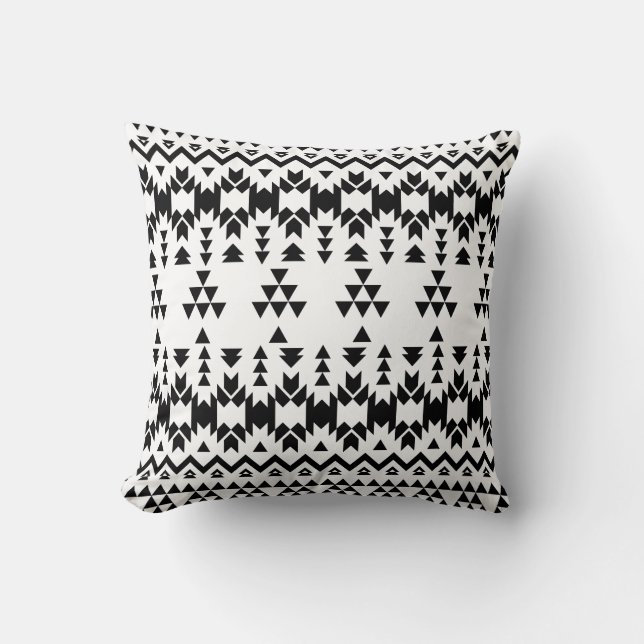 Black and White Aztec geometric vector pattern Cushion (Front)