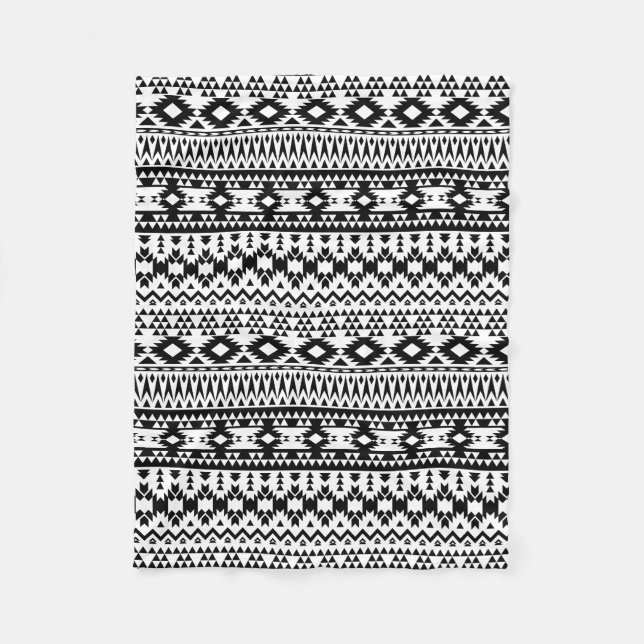 Black and White Aztec geometric vector pattern Fleece Blanket (Front)