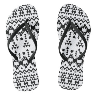Black and White Aztec geometric vector pattern Flip Flops