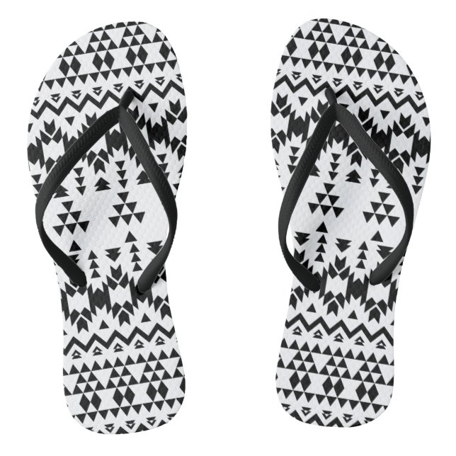 Black and White Aztec geometric vector pattern Flip Flops (Footbed)