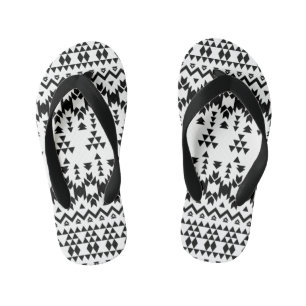Black and White Aztec geometric vector pattern Kid's Flip Flops