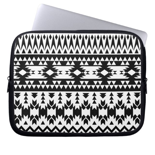 Black and White Aztec geometric vector pattern Laptop Sleeve (Front)