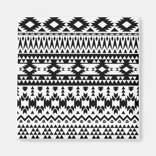 Black and White Aztec geometric vector pattern Magnet