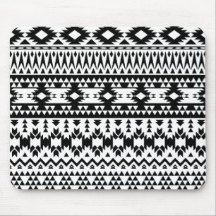 Black and White Aztec geometric vector pattern Mouse Mat