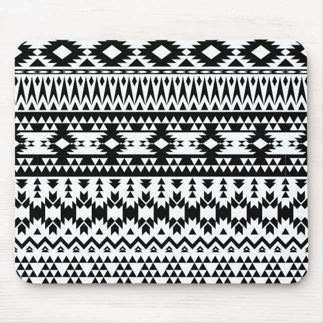 Black and White Aztec geometric vector pattern Mouse Mat (Front)