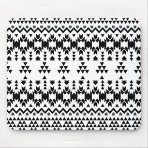 Black and White Aztec geometric vector pattern Mouse Mat