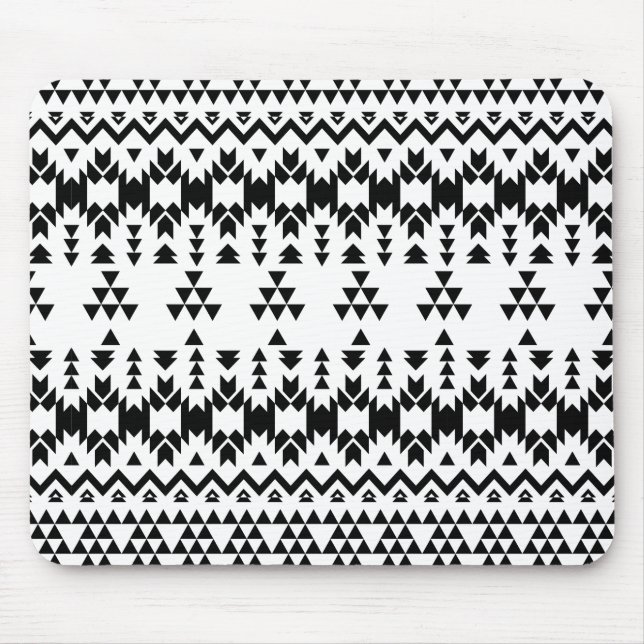 Black and White Aztec geometric vector pattern Mouse Mat (Front)