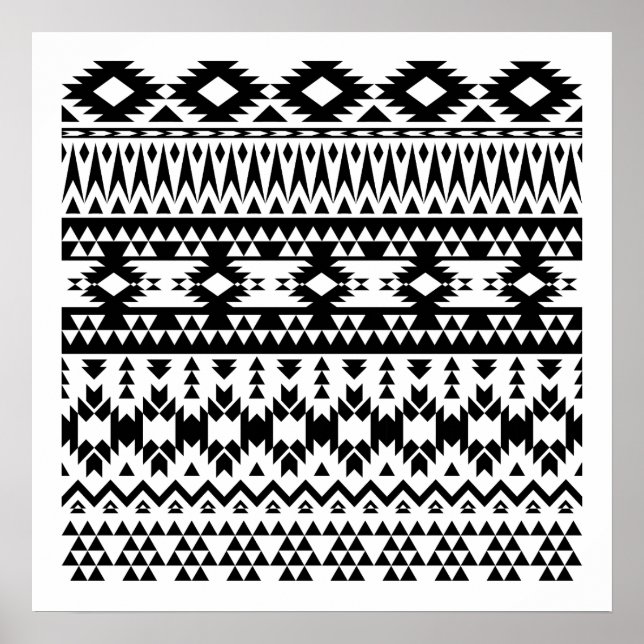 Black and White Aztec geometric vector pattern Poster (Front)