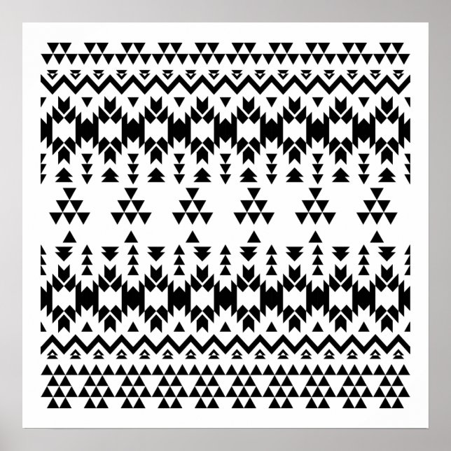 Black and White Aztec geometric vector pattern Poster (Front)