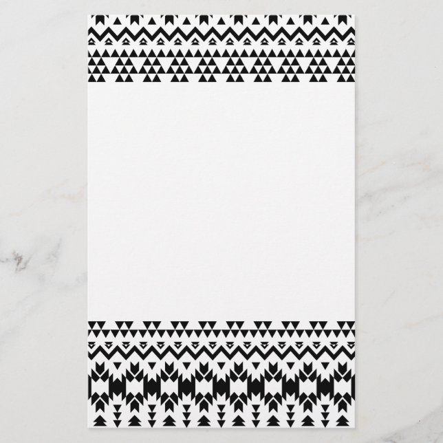 Black and White Aztec geometric vector pattern Stationery (Front)