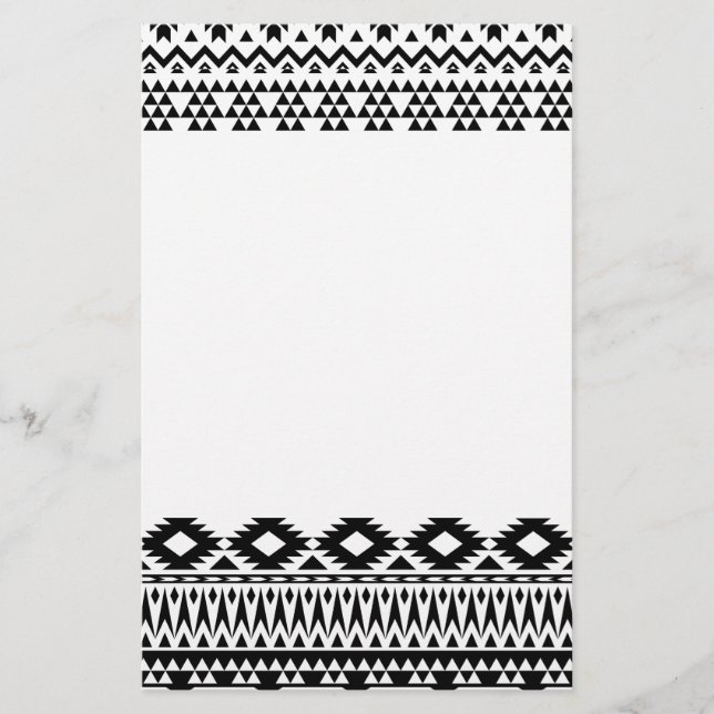 Black and White Aztec geometric vector pattern Stationery (Front)