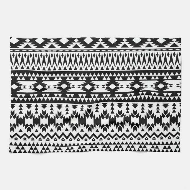 Black and White Aztec geometric vector pattern Tea Towel (Horizontal)
