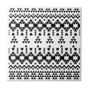 Black and White Aztec geometric vector pattern Tile