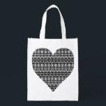 Black and White Aztec Heart Reusable Grocery Bag<br><div class="desc">A heart with a black and white aztec pattern.</div>