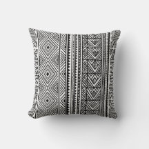 Black and White Aztec Tribal Geometric Pillow