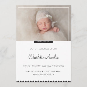 Black and White Baby Announcement for Boy or Girl