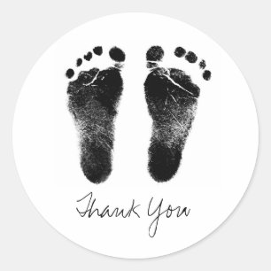 Black and White Baby Footprints Classic Round Sticker