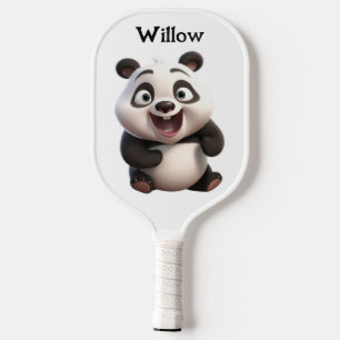 Black and White Baby Panda Bear Modern Monogram Pickleball Paddle