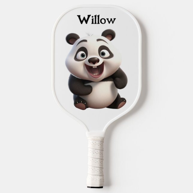 Black and White Baby Panda Bear Modern Monogram  Pickleball Paddle (Back)