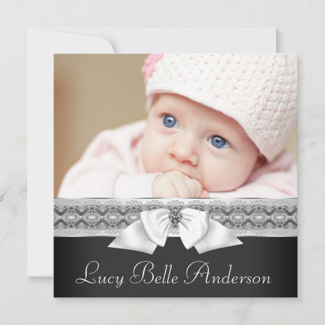 Black and White Baby Photo Birth Announcement (Front)