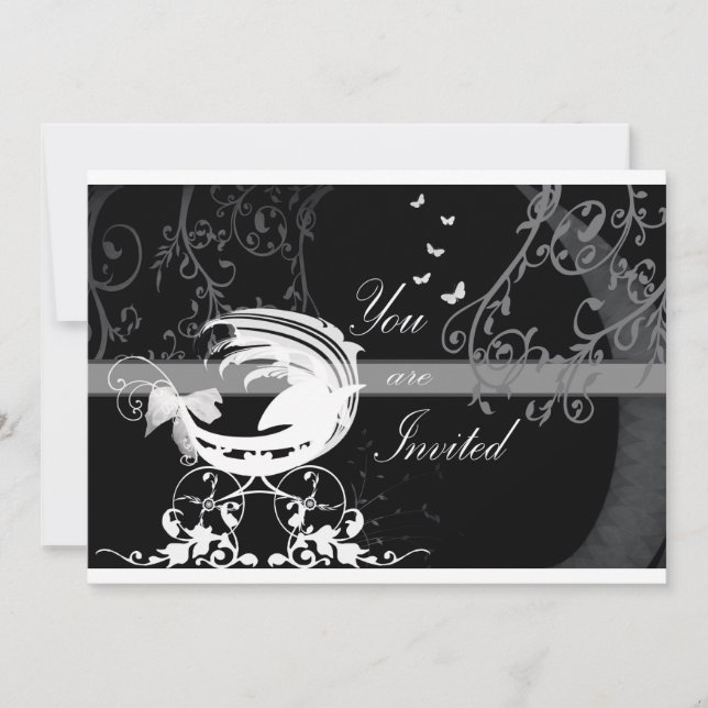 Black and white baby shower 1b invitation (Front)