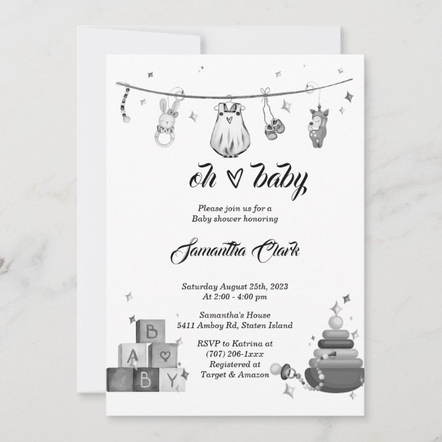 Black and White Baby Shower Invitation (Front)