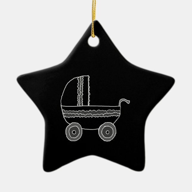 Black and White Baby Stroller. Ceramic Tree Decoration (Front)