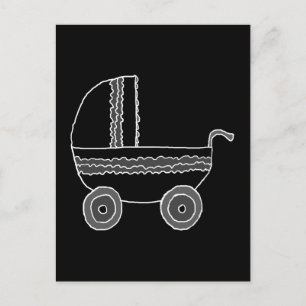 Black and White Baby Stroller. Postcard