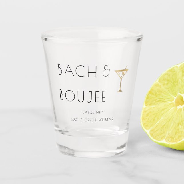 Black and White Bach and Boujee Bachelorette Party Shot Glass (Front)