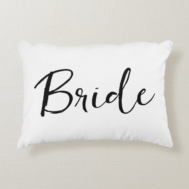 Black and White Bachelorette Bride Calligraphy Decorative Cushion (Front)