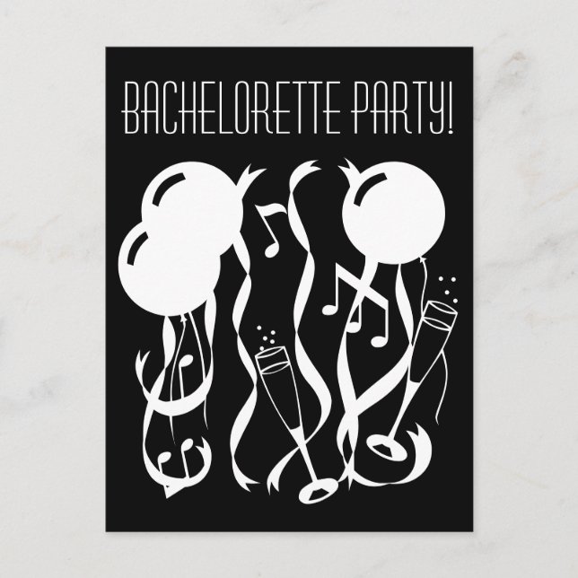 Black and white bachelorette party invite postcard (Front)