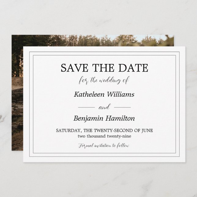 Black And White Back Photo Formal Wedding Save The Date (Front/Back)