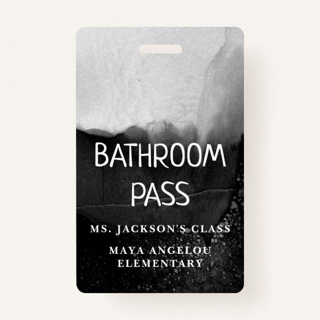 Black and White Back To School Bathroom Hall Pass ID Badge (Back)