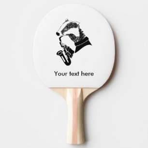 Black and White Badger Playing A Saxophone Ping Pong Paddle