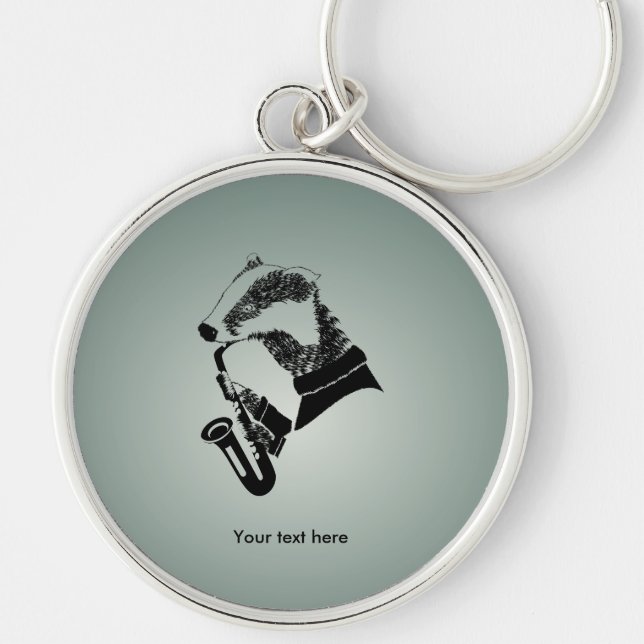 Black and White Badger Saxophone Customisable Key Ring (Front)